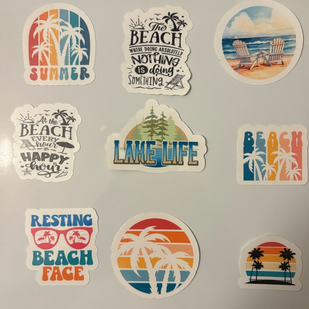 Beach-Themed Sticker Set (white)